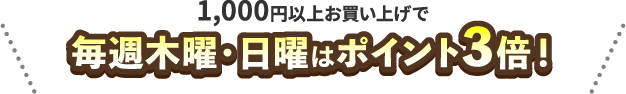 1,000円以上お買い上げで毎週木曜・日曜はポイント3倍！